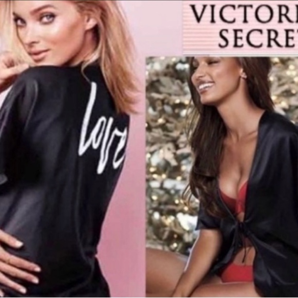 Victoria's Secret Black Robe with White 'Love' Detail